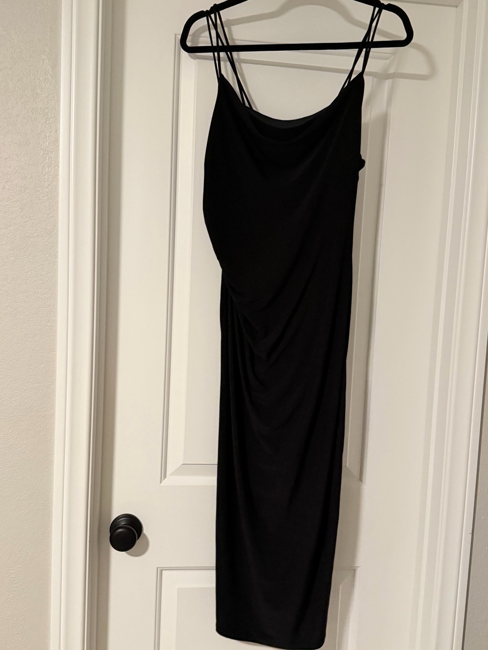 Zara Black Cowl-Neck Midi Dress with Double Spaghetti Straps